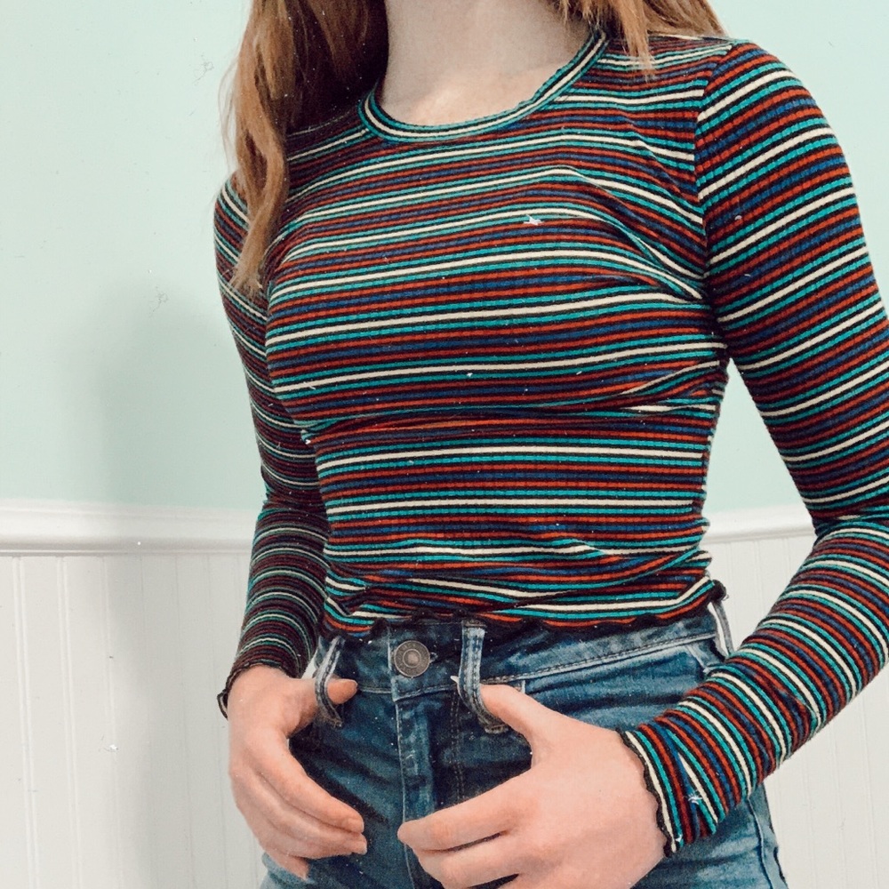 striped lettuce sleeve long sleeve